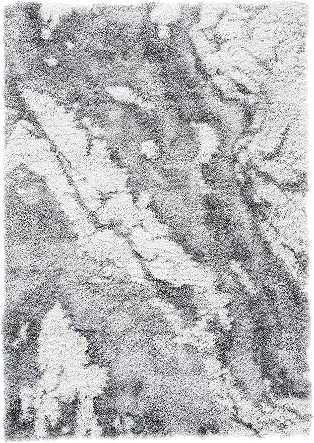 SAFAVIEH Horizon Shag Collection Accent Rug - 4' x 6', Grey & Ivory, Non-Shedding & Easy Care, 2-inch Thick Ideal for High Traffic Areas in Entryway, Living Room, Bedroom (HZN890F)