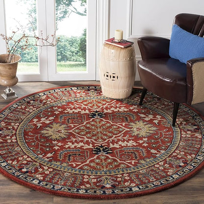 SAFAVIEH Antiquity Collection Area Rug - 8' Round, Red & Multi, Handmade Traditional Oriental Wool, Ideal for High Traffic Areas in Living Room, Bedroom (AT64A)