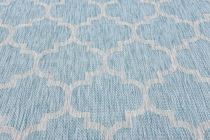 Unique Loom Outdoor Trellis Collection Area Rug (8' x 11' 4" Rectangle, Aquamarine/ Gray)
