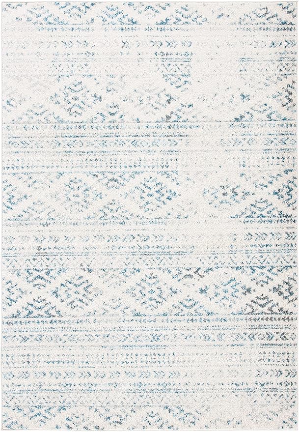 SAFAVIEH Area Rug 12x18 - Tulum Collection - Large - Ivory & Turquoise, Moroccan Boho Tribal Design, Non-Shedding & Easy to Clean, Ideal for Living Room, Bedroom, Dining Space (TUL272E)