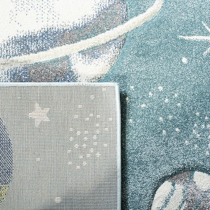 SAFAVIEH Carousel Kids Collection Area Rug - 6'7" x 9', Teal & Ivory, Non-Shedding & Easy Care, Ideal for High Traffic Areas for Boys & Girls in Playroom, Nursery, Bedroom (CRK103J)
