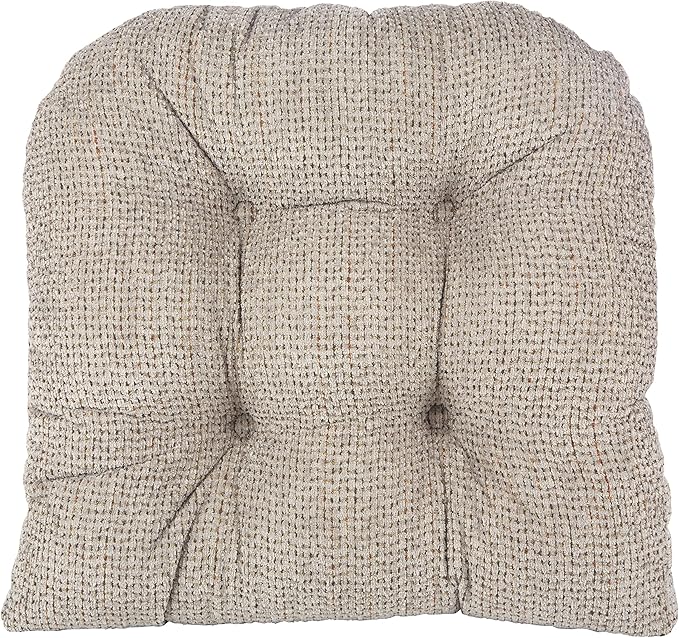 Klear Vu Omega Non-Slip Rocking Chair Cushion, Assembled in USA, Thick Tufted Design, Includes Seat Pad & Back Pillow with Ties, 17x17 Inches, 2-Piece Set, Tyson Graystone