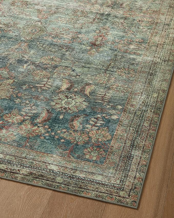 Loloi Magnolia Home by Joanna Gaines Banks Collection BAN-01 Ocean/Spice 2'-6" x 12'-0", .13" Pile Height, Machine Washable, Runner Rug