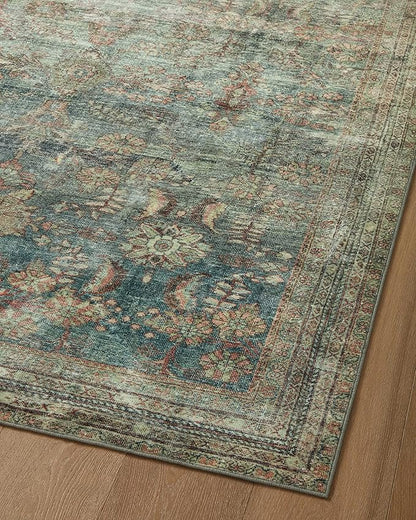 Loloi Magnolia Home by Joanna Gaines Banks Collection BAN-01 Ocean/Spice 2'-0" x 5'-0" .13" Pile Height, Machine Washable, Accent Rug