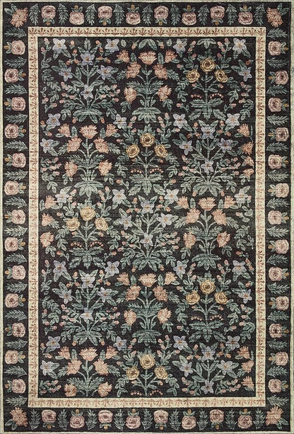 Loloi Rifle Paper Co. Eden Collection EDE-02 Mughal Garden Black 7'-6" x 9'-6" Area Rug feat. CloudPile™
