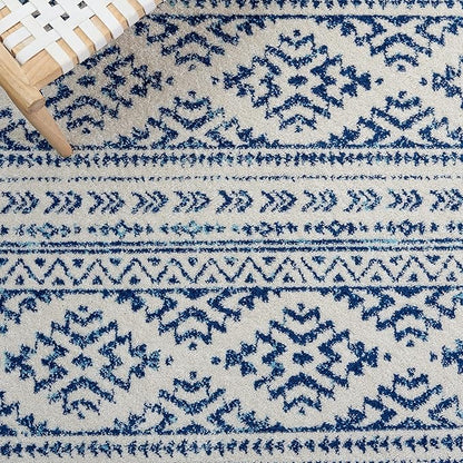 SAFAVIEH Tulum Collection Area Rug - 3' Square, Ivory & Navy, Moroccan Boho Tribal Design, Non-Shedding & Easy to Clean, Ideal for Entryway, Foyer, Accent Space, Bedroom (TUL272D)