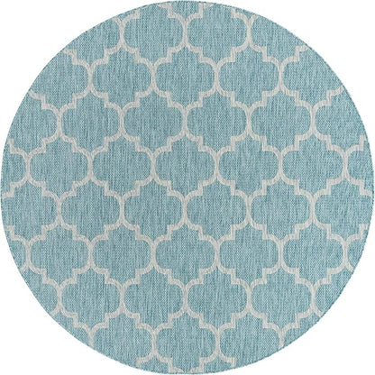 Unique Loom Outdoor Trellis Collection Area Rug (7' 10" Round, Aquamarine/ Gray)