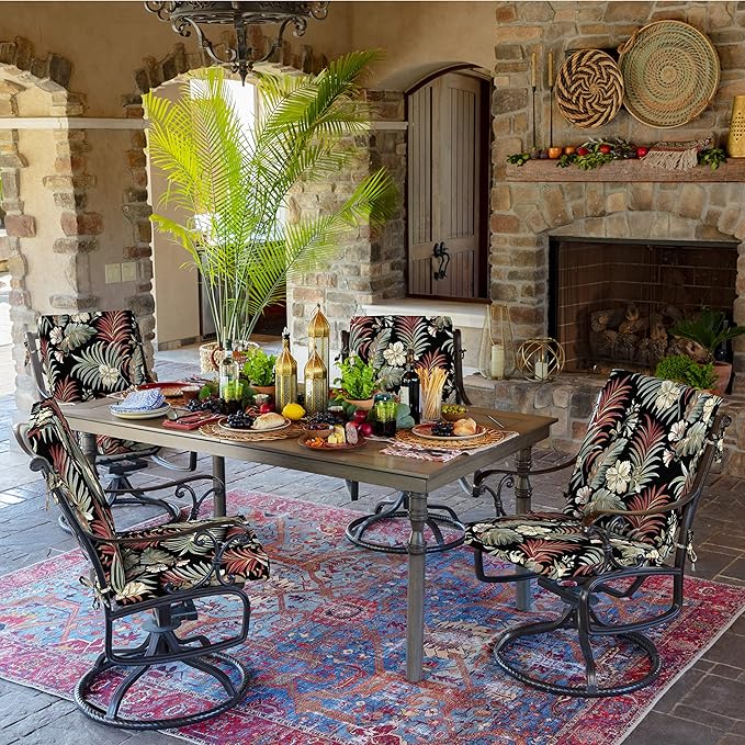 Arden Outdoor Dining Chair Cushion, 20 x 20, Rain-Proof, Fade Resistant, Simone Black Tropical