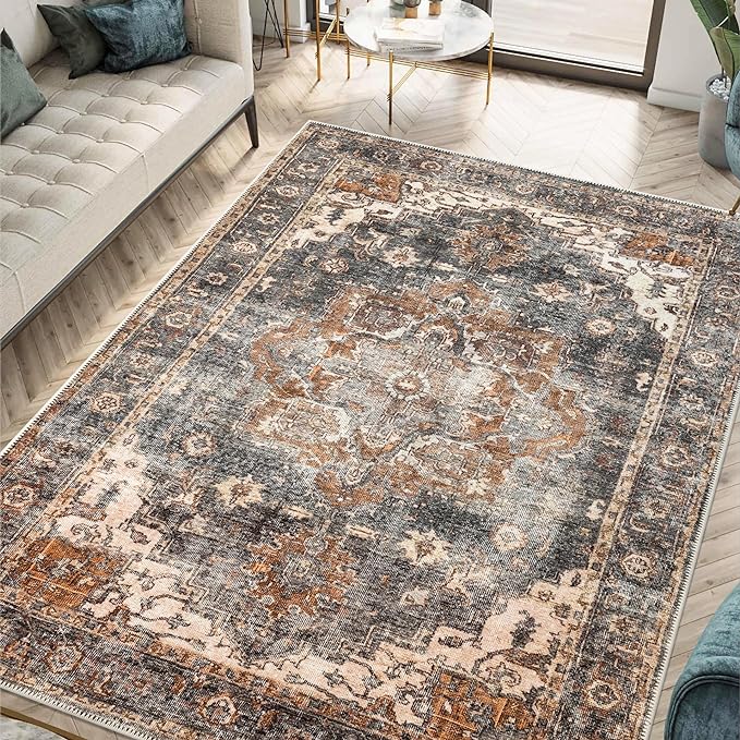 Keen Home Design 9x12 Rug - Machine Washable Area Rug with Non-Slip Backing, Ideal for Living Room, Dining Room, Bedroom - Vintage, Easy Clean, Durable, Low Pile Rug - (9' x 12')