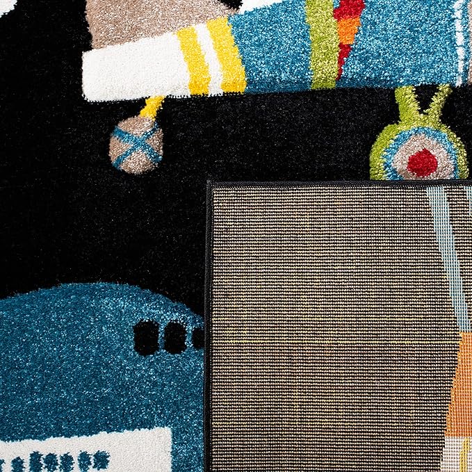 SAFAVIEH Carousel Kids Collection Area Rug - 5'3" Square, Black & Ivory, Non-Shedding & Easy Care, Ideal for High Traffic Areas for Boys & Girls in Playroom, Nursery, Bedroom (CRK167Z)