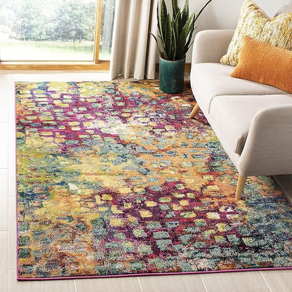 SAFAVIEH Monaco Collection Accent Rug - 3' x 5', Pink & Multi, Boho Chic Abstract Watercolor Design, Non-Shedding & Easy Care, Ideal for High Traffic Areas in Entryway, Living Room, Bedroom (MNC225D)