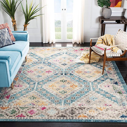 SAFAVIEH Madison Collection Area Rug - 6' x 9', Dark Blue & Yellow, Boho Diamond Distressed Design, Non-Shedding & Easy Care, Ideal for High Traffic Areas in Living Room, Bedroom (MAD418N)