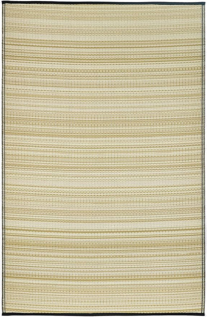 Fab Habitat Outdoor Rug - Waterproof, Fade Resistant, Crease-Free - Premium Recycled Plastic - Striped - Porch, Deck, Balcony, Mudroom, Laundry Room, Patio - Cancun Shadow - Sand & Black - 3 x 5 ft