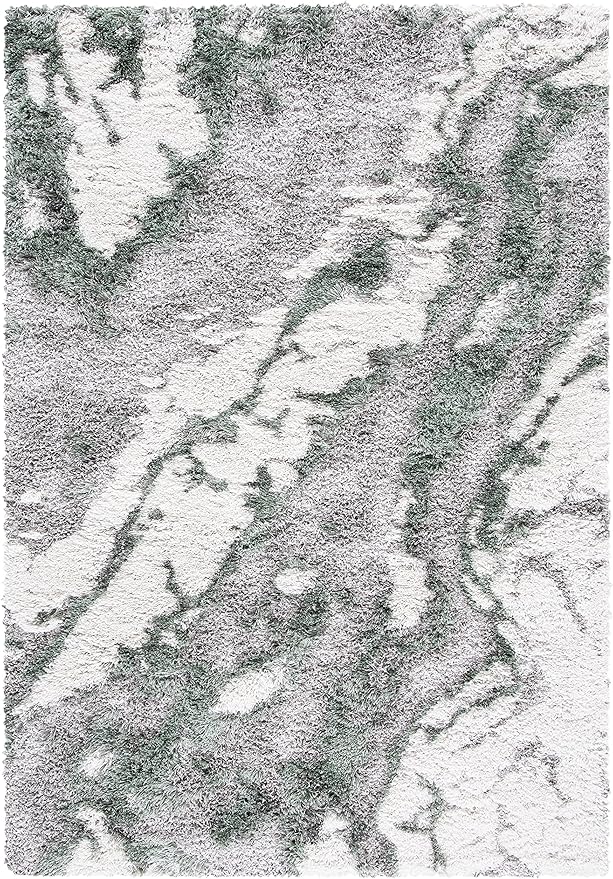 SAFAVIEH Horizon Shag Collection Accent Rug - 4' x 6', Grey & Green, Non-Shedding & Easy Care, 2.6-inch Thick Ideal for High Traffic Areas in Entryway, Living Room, Bedroom (HZN890Y)