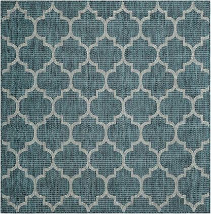 Unique Loom Outdoor Trellis Collection Area Rug (6' 1" Square Teal/Gray)