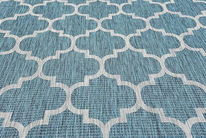 Unique Loom Outdoor Trellis Collection Area Rug (8' x 11' 4" Rectangle, Teal/ Gray)
