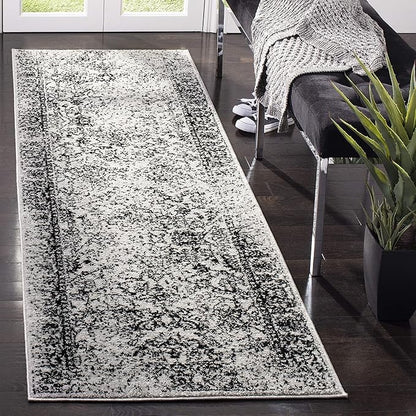 SAFAVIEH Adirondack Collection Runner Rug - 2'6" x 18', Grey & Black, Distressed Vintage Floral Design, Non-Shedding & Easy to Clean, Ideal for Hallway, Foyer, Entryway, Bedroom (ADR109B)
