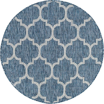 Unique Loom Outdoor Trellis Collection Area Rug - Trellis (Round 4' 0" x 4' 0", Navy Blue/ Ivory)