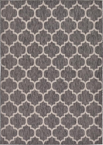 Unique Loom Outdoor Trellis Collection Area Rug (7' 1" x 10' Rectangle, Black/ Ivory)
