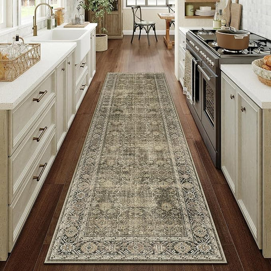 Light Brown 3x12 Vintage Area Rug Hallway Indoor Kitchen Washable Living Room Carpet Tribal Distressed Rug Retro Accent Throw Rug for Office Dining Room Bathroom