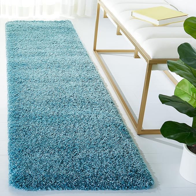 SAFAVIEH Milan Shag Collection Runner Rug - 2' x 14', Aqua Blue, Solid Design, Non-Shedding & Easy Care, 2-inch Thick Ideal for High Traffic Areas in Living Room, Bedroom (SG180-6060)