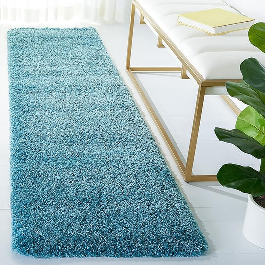 SAFAVIEH Milan Shag Collection Runner Rug - 2' x 14', Aqua Blue, Solid Design, Non-Shedding & Easy Care, 2-inch Thick Ideal for High Traffic Areas in Living Room, Bedroom (SG180-6060)