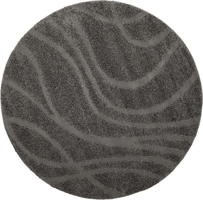 SAFAVIEH Florida Shag Collection Area Rug - 4' Round, Grey & Grey, Non-Shedding & Easy Care, 1.2-inch Thick Ideal for High Traffic Areas in Living Room, Bedroom (SG471-8080)