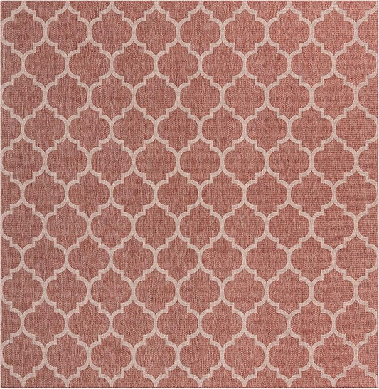 Unique Loom Outdoor Trellis Collection Area Rug - Trellis (Square 10' 8" x 10' 8", Rust Red/ Ivory)
