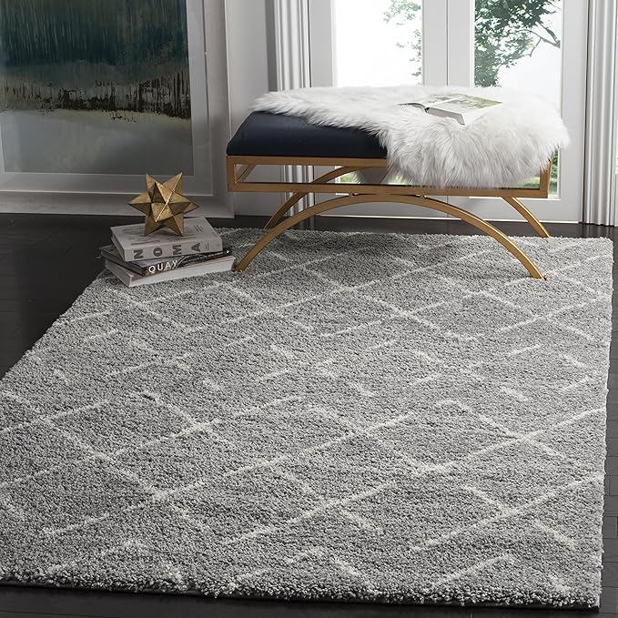 SAFAVIEH Area Rug 6x8 - Arizona Shag Collection - Grey & Ivory,Moroccan Design, Non-Shedding & Easy to Clean, Ideal for Living Room, Bedroom, Dining Space (ASG743D)