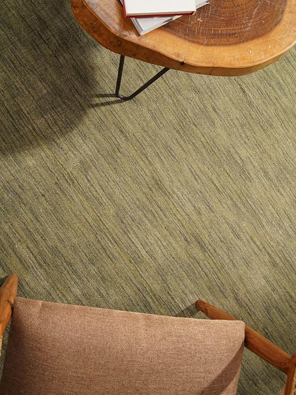 Hand Knotted Loom Wool ECO-Friendly Area Rugs - 8'x8', Octagon, Green Color, Solid Plain Design, High Pile Thick Handmade Anti Skid Area Rugs for Living Room, Bed Room (L00111)