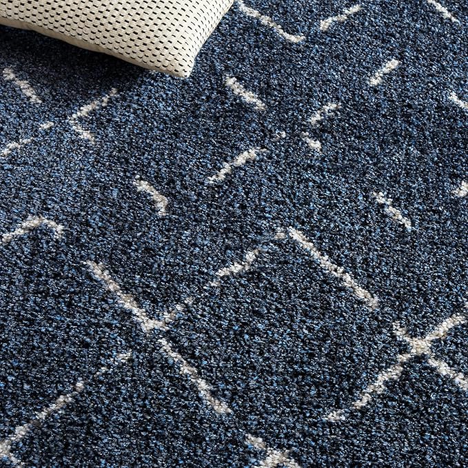 SAFAVIEH Arizona Shag Collection Area Rug - 6'7" x 9'2", Slate Blue & Ivory, Moroccan Boho Design, Non-Shedding & Easy to Clean, Ideal for Living Room, Bedroom, Dining Space (ASG743L)