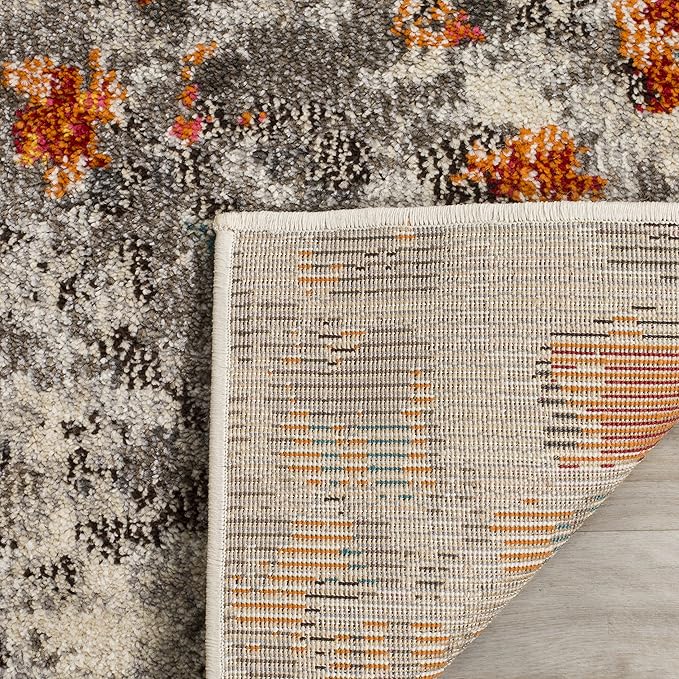 SAFAVIEH Monaco Collection Area Rug - 8' x 10', Grey & Orange, Boho Chic Abstract Watercolor Design, Non-Shedding & Easy Care, Ideal for High Traffic Areas in Living Room, Bedroom (MNC225H)