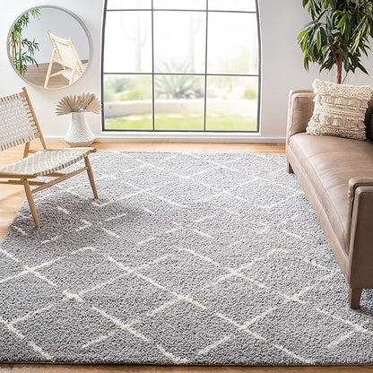 SAFAVIEH Area Rug 10x14 - Arizona Shag Collection - Large - Grey & Ivory, Moroccan Design, Non-Shedding & Easy to Clean, Ideal for Living Room, Bedroom, Dining Space (ASG743D)