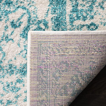 SAFAVIEH Adirondack Collection Area Rug - 6' Square, Ivory & Teal, Distressed Vintage Floral Design, Non-Shedding & Easy to Clean, Ideal for Living Room, Bedroom, Dining Space (ADR109D)