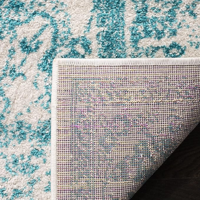 SAFAVIEH Adirondack Collection Runner Rug - 2'6" x 12', Ivory & Teal, Distressed Vintage Floral Design, Non-Shedding & Easy to Clean, Ideal for Hallway, Foyer, Entryway, Bedroom (ADR109D)