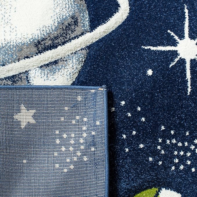 SAFAVIEH Carousel Kids Collection Runner Rug - 2' x 8', Navy & Ivory, Non-Shedding & Easy Care, Ideal for High Traffic Areas for Boys & Girls in Playroom, Nursery, Bedroom (CRK103N)