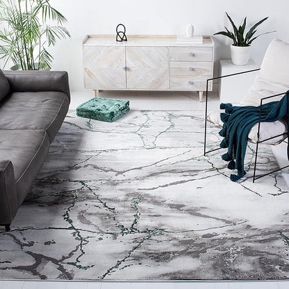 SAFAVIEH Craft Collection Area Rug - 6'7" Square, Grey & Green, Modern Abstract Design, Non-Shedding & Easy Care, Ideal for High Traffic Areas in Living Room, Bedroom (CFT877Y)