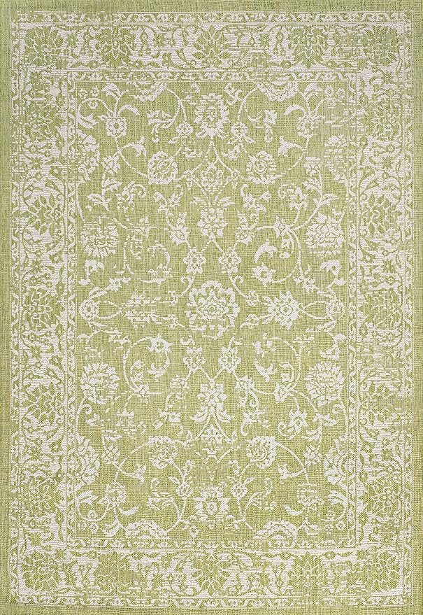 JONATHAN Y Weave Floral Indoor Outdoor Area Rug 3X5 Green/Cream, Tela Bohemian Textured for Backyard, Patio, Porch, Easy-Cleaning, High Traffic, Pet-Friendly, Non-Shedding (SMB100D-3)