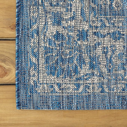 JONATHAN Y Weave Floral Indoor Outdoor Square Area Rug 4X4 Navy/Gray, Tela Bohemian Textured for Backyard, Patio, Porch, Easy-Cleaning, High Traffic, Pet-Friendly, Non-Shedding (SMB100B-4SQ)