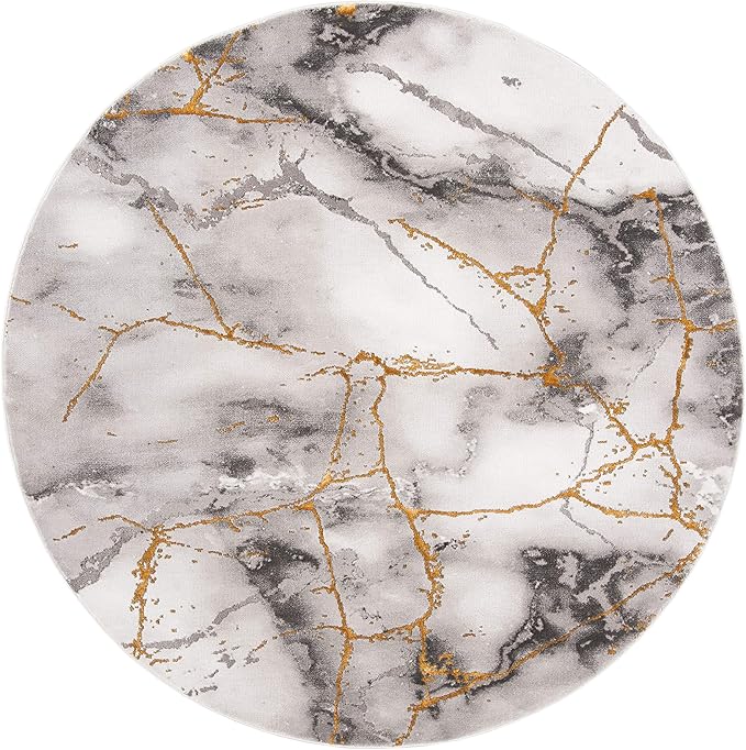 SAFAVIEH Craft Collection Area Rug - 8' Round, Grey & Gold, Modern Abstract Design, Non-Shedding & Easy Care, Ideal for High Traffic Areas in Living Room, Bedroom (CFT877F)