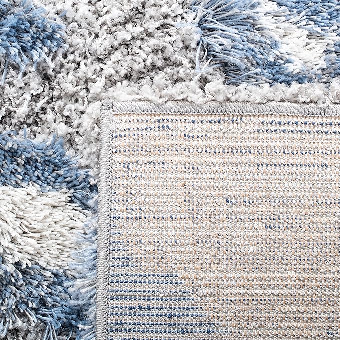 SAFAVIEH Horizon Shag Collection Area Rug - 3' Square, Grey & Blue, Modern Abstract Design, Non-Shedding & Easy Care, 2-inch Thick Ideal for High Traffic Areas in Living Room, Bedroom (HZN890G)