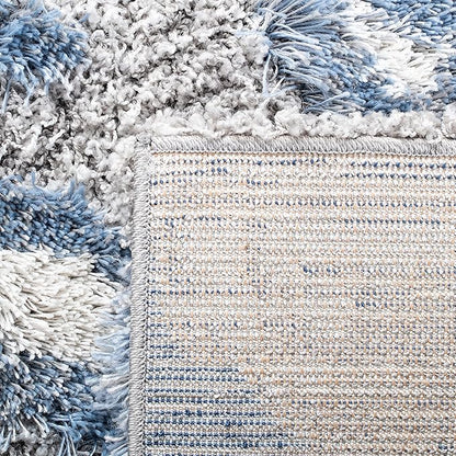 SAFAVIEH Horizon Shag Collection Area Rug - 9' Square, Grey/Blue, Geometric Design, Ideal for High Traffic Areas in Living Room, Bedroom, Dining (HZN890G)