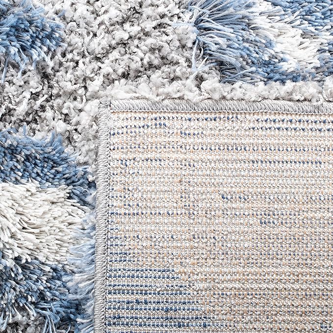 SAFAVIEH Horizon Shag Collection Runner Rug - 2' x 19', Grey & Blue, Modern Abstract Design, Non-Shedding & Easy Care, 2-inch Thick Ideal for High Traffic Areas in Living Room, Bedroom (HZN890G)
