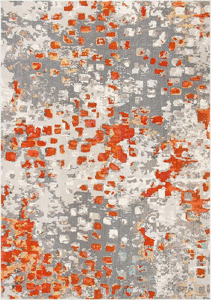 SAFAVIEH Monaco Collection Area Rug - 10' x 14', Grey & Orange, Boho Chic Abstract Watercolor Design, Non-Shedding & Easy Care, Ideal for High Traffic Areas in Living Room, Bedroom (MNC225H)