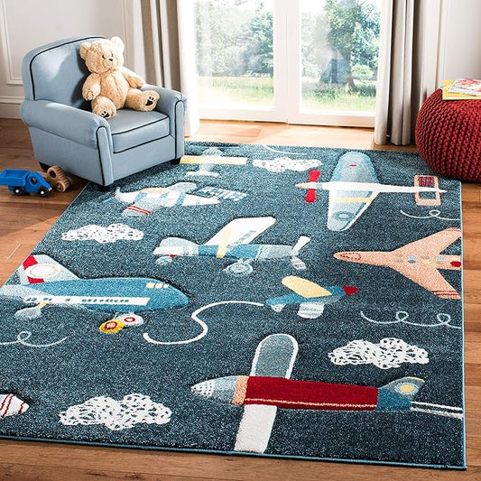 SAFAVIEH Carousel Kids Collection Area Rug - 9' x 12', Navy & Ivory, Non-Shedding & Easy Care, Ideal for High Traffic Areas for Boys & Girls in Playroom, Nursery, Bedroom (CRK167N)