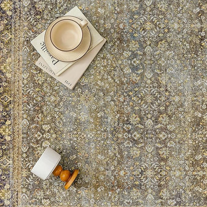 Area Rug 6x9 Brown Living Room Washable Vintage Carpet Non Slip Indoor Retro Traditional Accent Throw Large Rug for Office Bedroom Dining Room Playroom