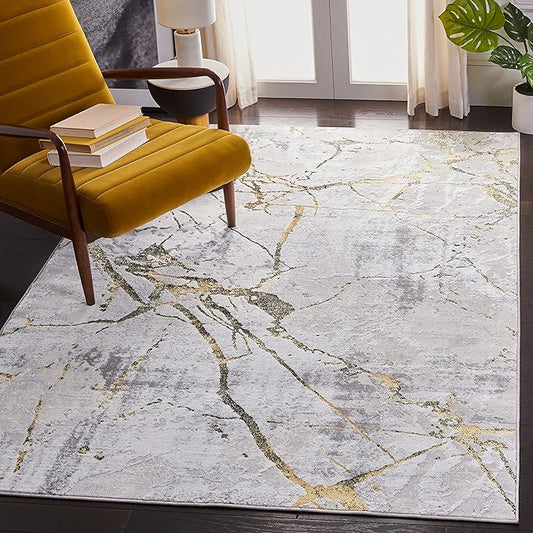 SAFAVIEH Amelia Collection Area Rug - 6' x 9', Grey & Gold, Modern Abstract Design, Non-Shedding & Easy Care, Ideal for High Traffic Areas in Living Room, Bedroom (ALA293G)