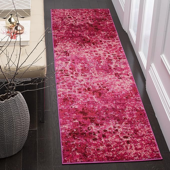 SAFAVIEH Monaco Collection Runner Rug - 2'2" x 8', Fuchsia, Boho Chic Abstract Watercolor Design, Non-Shedding & Easy Care, Ideal for High Traffic Areas in Living Room, Bedroom (MNC225F)