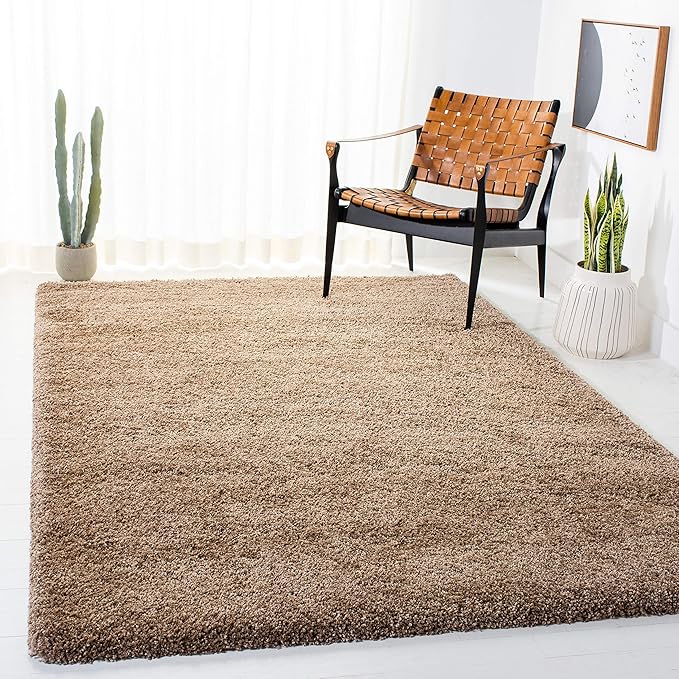 SAFAVIEH Milan Shag Collection Accent Rug - 3' x 5', Dark Beige, Solid Design, Non-Shedding & Easy Care, 2-inch Thick Ideal for High Traffic Areas in Entryway, Living Room, Bedroom (SG180-1414)