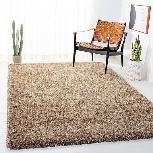 SAFAVIEH Milan Shag Collection Accent Rug - 3' x 5', Dark Beige, Solid Design, Non-Shedding & Easy Care, 2-inch Thick Ideal for High Traffic Areas in Entryway, Living Room, Bedroom (SG180-1414)